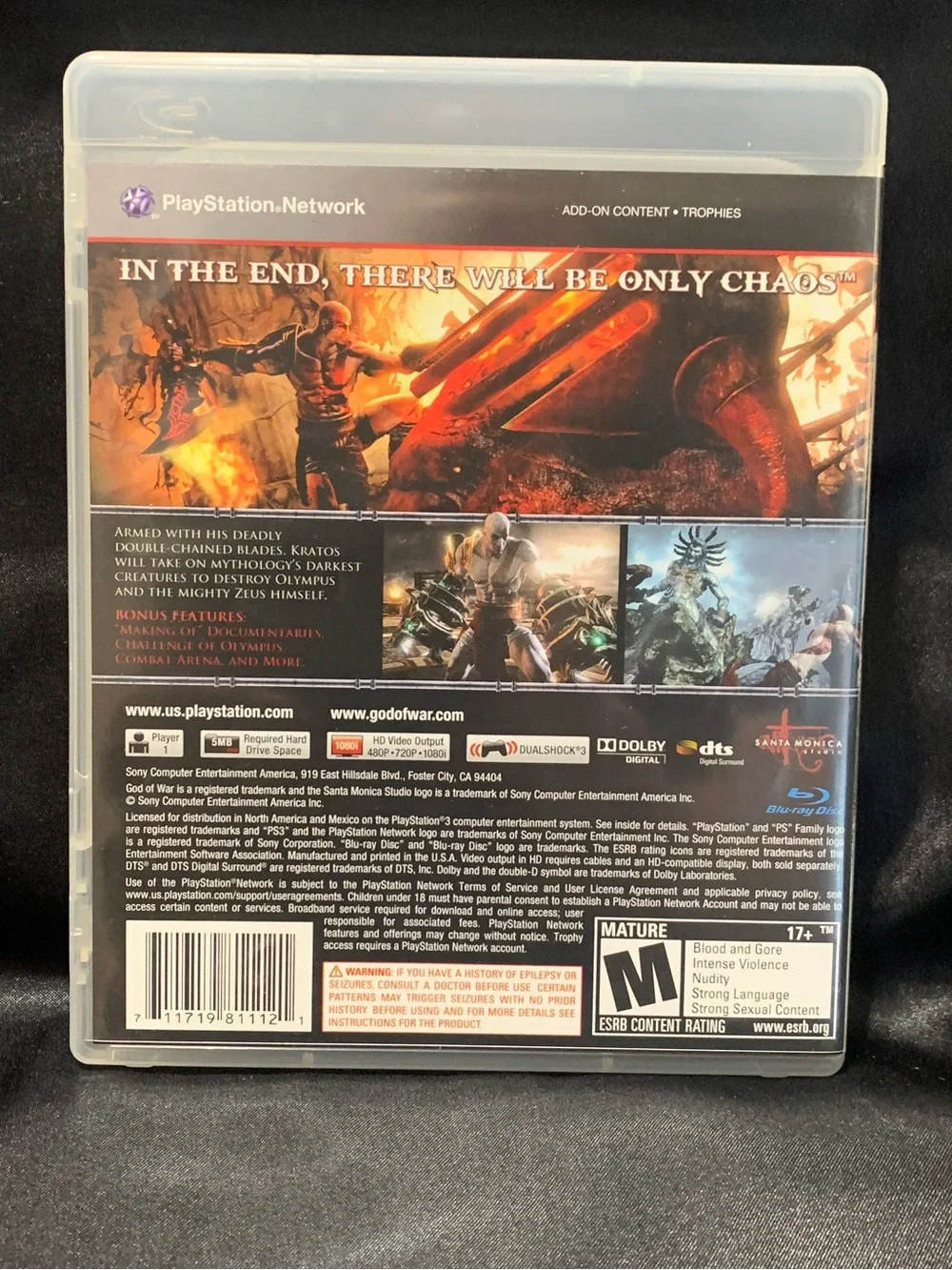 GOD OF WAR III PS3 Video Game Rated M EUC